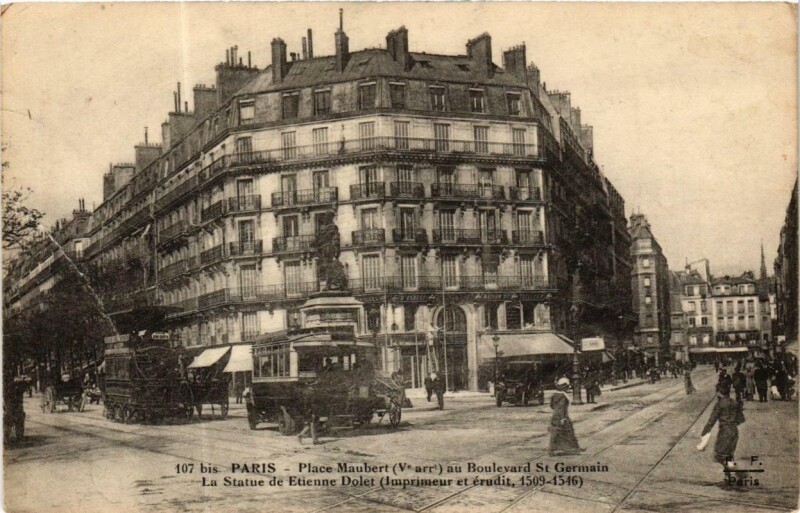 Carte postale ancienne Paris 5e Place Maubert, au Bd Saint-Germain F. Fleury à Paris 5e