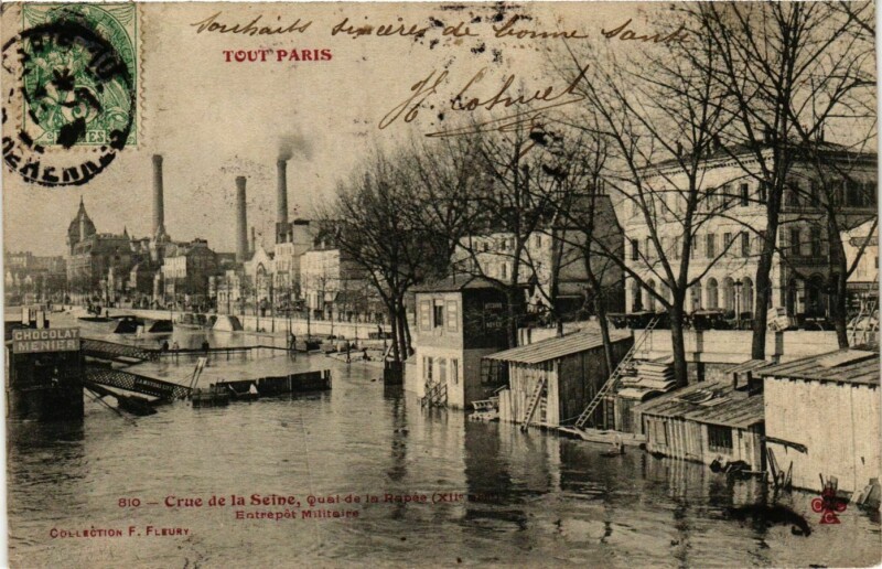 Carte postale ancienne Tout Paris 12e 810 Crue de la Seine. Quai de la Rapee F. Fleury à Paris 12e