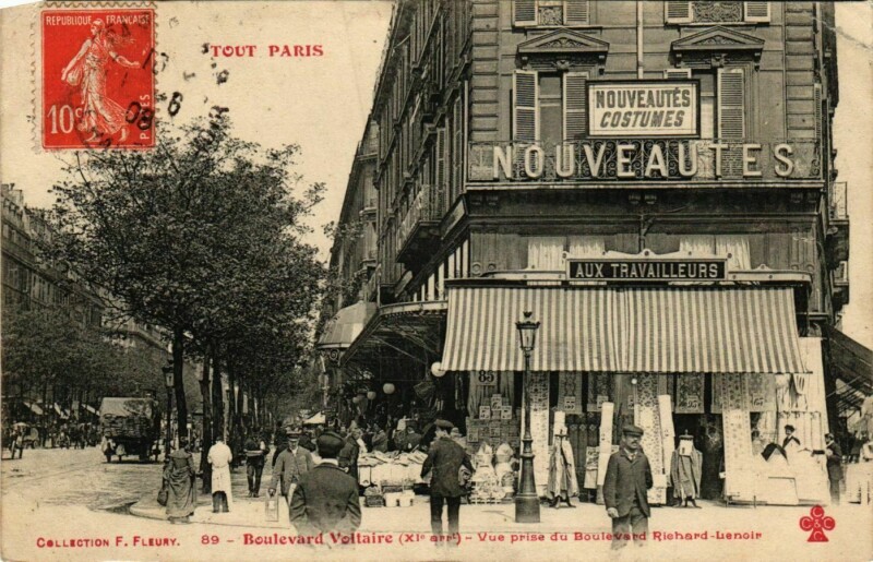 Carte postale ancienne Boulevard Voltaire - Vue prise du Boulevard Richard-Lenoir à Paris 11e