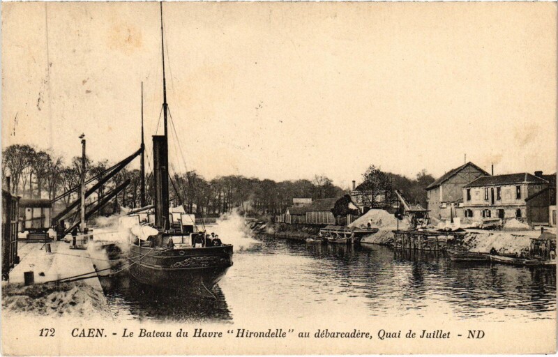 Carte postale ancienne Caen Le Bateau du Havre Hirondelle au Debarcadere
