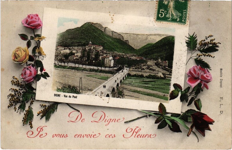 Carte postale ancienne De Digne Je vous envoie ces Fleura