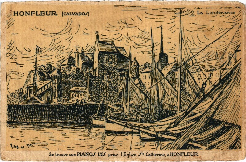 Carte postale ancienne Honfleur Se Trouve aux Pianos Lys pres l'Eglise Sainte-Catherine à Honfleur