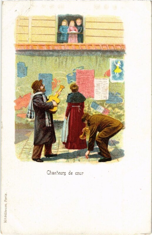 Carte postale ancienne Paris Petits Metiers Chanteurs de Cours