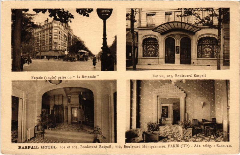 Carte postale ancienne Paris 3e 112, Bd Montparnasse Raspail Hotel à Paris 3e