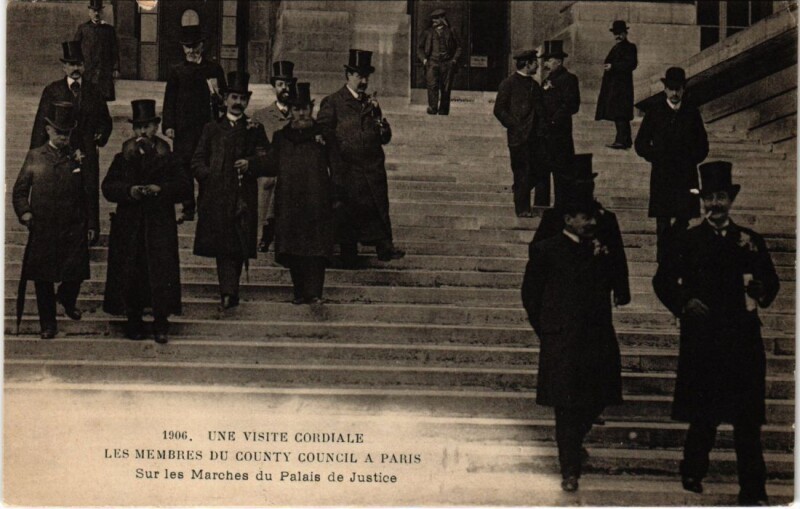 Carte postale ancienne Paris 4e visite cordiale membres County Council palais de Justice à Paris 4e