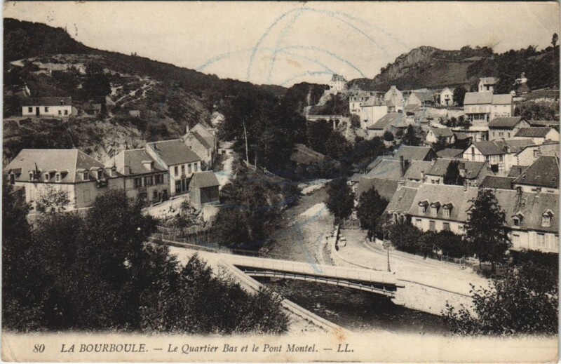 Carte postale ancienne La Bourboule Le Quartier Bas et le Pont Montel à La Bourboule