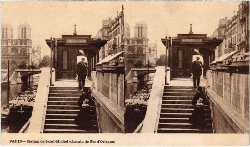Carte postale ancienne Paris 5e Station de Saint-michel Chemin de fer d'orleans Stereo à Paris 5e