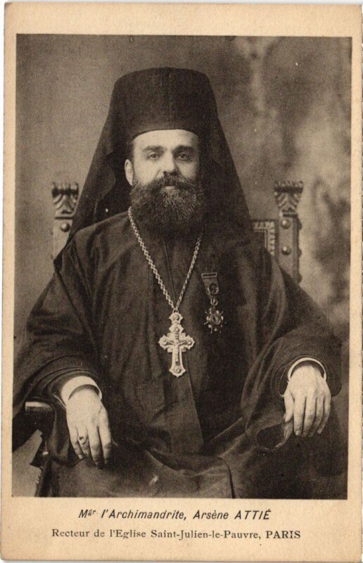 Carte postale ancienne Paris 5e Mgr Archimandrite Arsene Attie Saint-Julien-le-Pauvre à Paris 5e