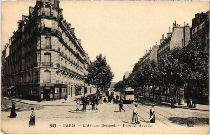 Carte postale ancienne Paris 7e Avenue Bosquet tramway à Paris 7e