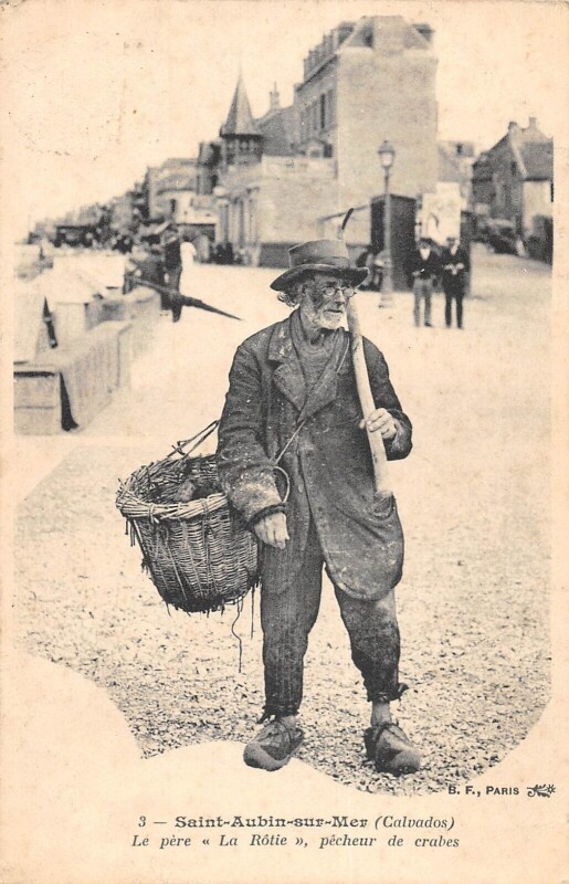 Carte postale ancienne Saint Aubin Sur Mer Le Pere La Rotie Pecheur De Crabes à Saint-Aubin-sur-Mer