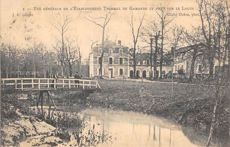Carte postale ancienne Vue Generale De L'Etablissement De Gamarde Et Pont Sur Le Louts
