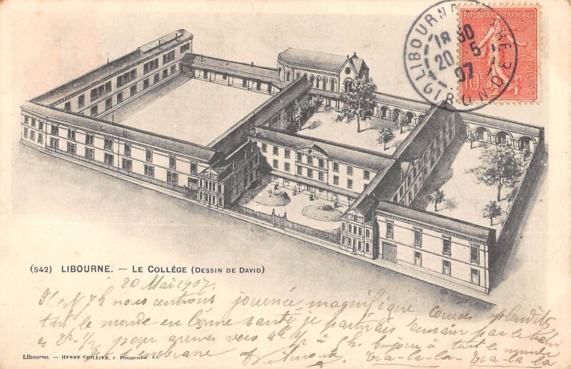 Carte postale ancienne Libourne Le College Dessin De David à Libourne
