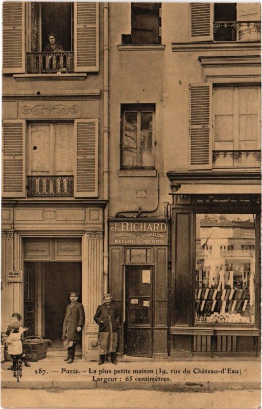 Carte postale ancienne Paris 10e 39, Rue du Chateau-d'Eau la plus petite maison de Paris à Paris 10e