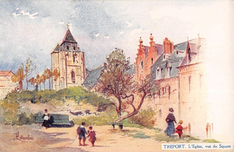 Carte postale ancienne Treport L'Eglise Vu Du Square Cpa Illustrateur