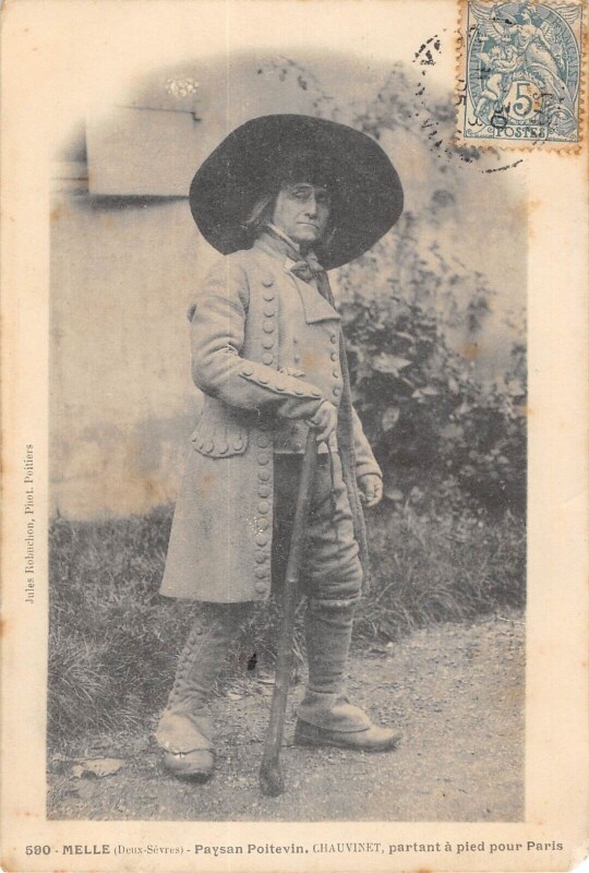 Carte postale ancienne Melle Paysan Poitevin Chauvinet Partant A Pied Pour Paris à Melle