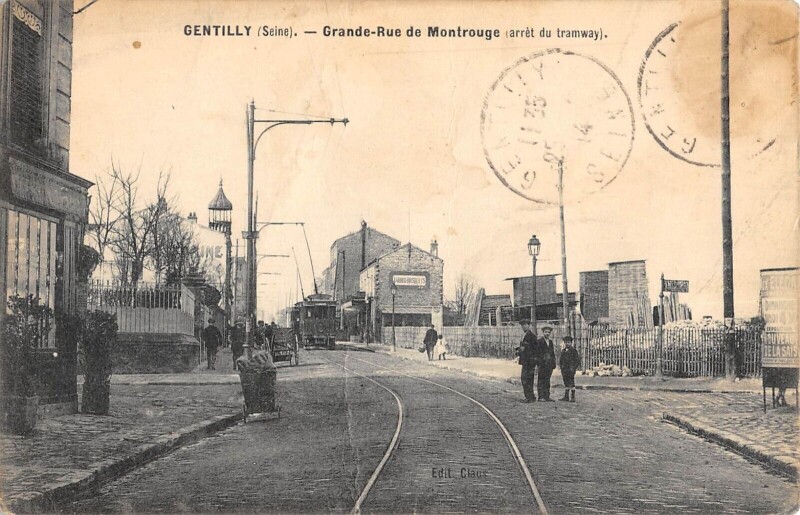 Carte postale ancienne Gentilly Grande Rue De Montrouge Arret Du Tramway à Gentilly