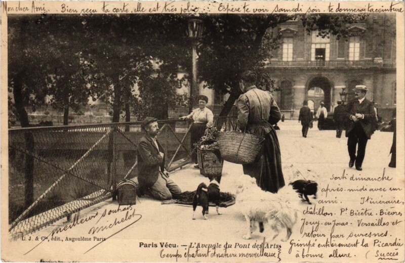 Carte postale ancienne L'Aveugle du Pont des Arts à Paris 1er