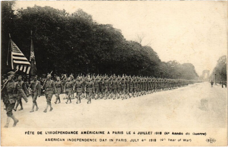 Carte postale ancienne Fête de l'indépendance Américaine à Paris le 4 Juillet 1918 à Paris 8e