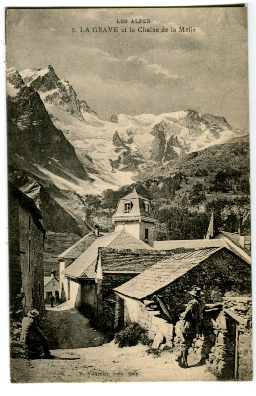 Carte postale ancienne Hautes-Alpes La Grave et la Chaîne de la Meije animé à La Grave