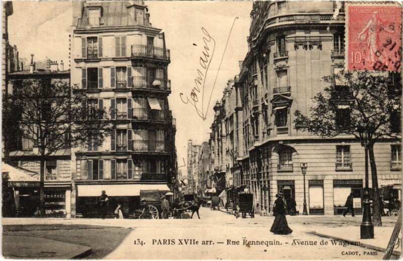 Carte postale ancienne Rue Rennequin - Avenue de Wagram à Paris 17e