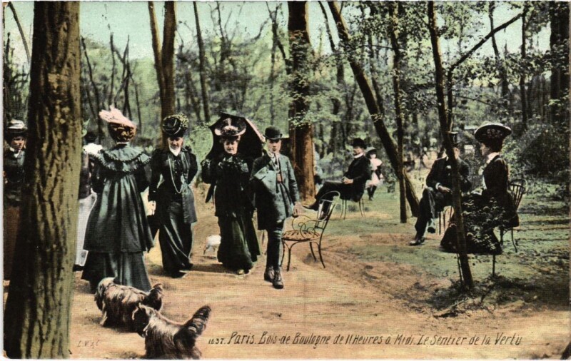 Carte postale ancienne Bois de Boulogne de 11 Heures à Midi - Le Sentier de la Vertu à Paris 16e