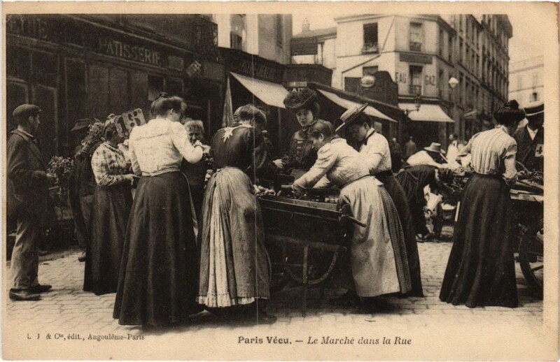 Carte postale ancienne Paris Vecu. Le marche dans la Rue
