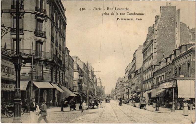 Carte postale ancienne Rue Lecourbe, de la rue Cambronne à Paris 15e