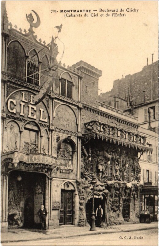 Carte postale ancienne Boulevard de Clichy - Cabarets du Ciel et de l'Enfer à Paris 9e