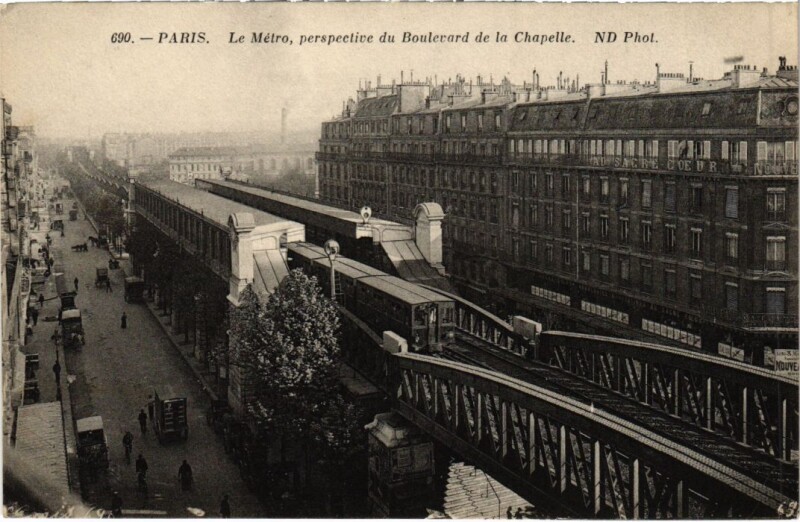 Carte postale ancienne Le Métro - Perspective du Boulevard de la Chapelle à Paris 10e