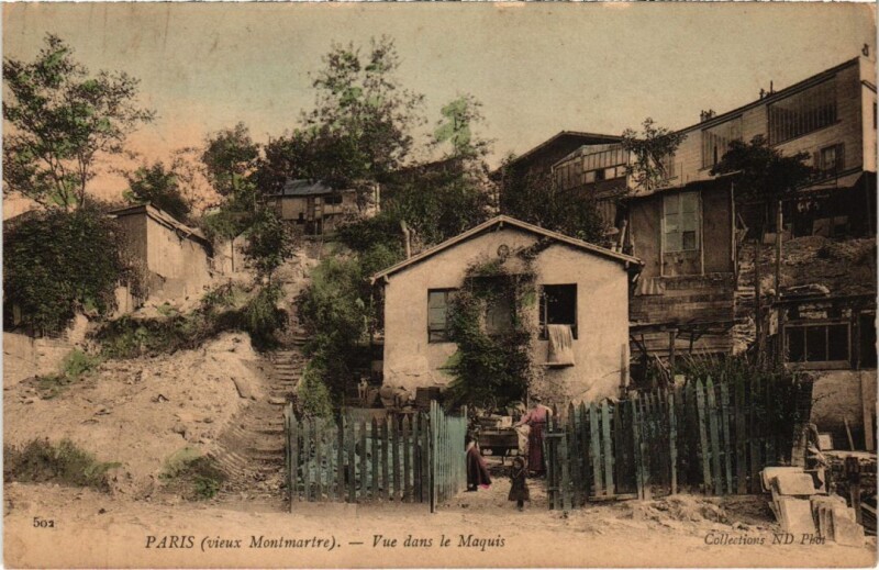 Carte postale ancienne Vieux Montmartre - Vue dans le Maquis à Paris 18e