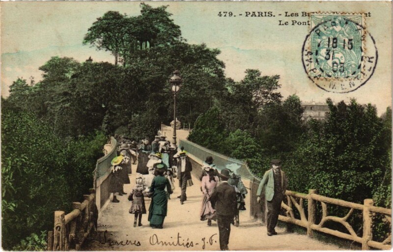 Carte postale ancienne Les Buttes-Chaumont - Le Pont à Paris 19e