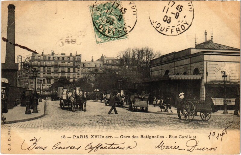 Carte postale ancienne Gare des Batignolles - Rue Cardinet à Paris 17e
