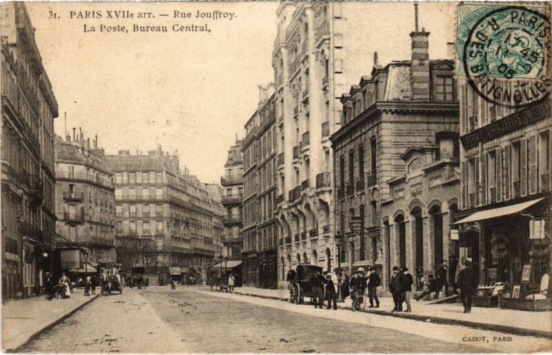 Carte postale ancienne Rue Jouffroy - La Poste, Bureau Central à Paris 17e