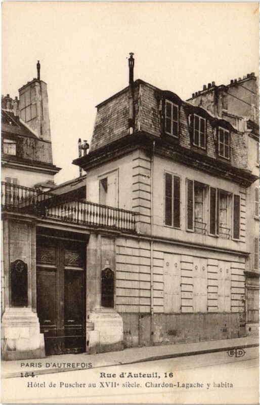 Carte postale ancienne Rue d'Auteuil - Hôtel de Puscher à Paris 16e