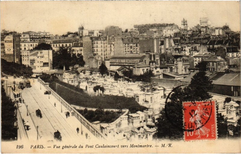 Carte postale ancienne Vue générale du Pont Caulaincourt vers Montmartre à Paris 18e
