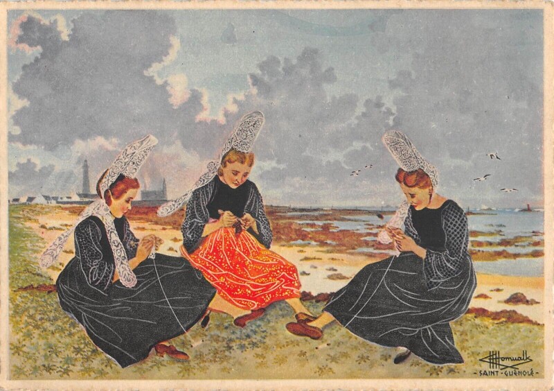 Carte postale ancienne Illustrateur Homualk Saint-Guenole Penmarch Bigoudenes Dentellieres à Penmarch