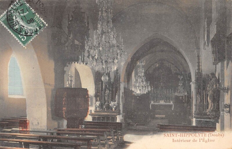 Carte postale ancienne Saint Hippolyte Interieur De L'Eglise à Saint-Hippolyte