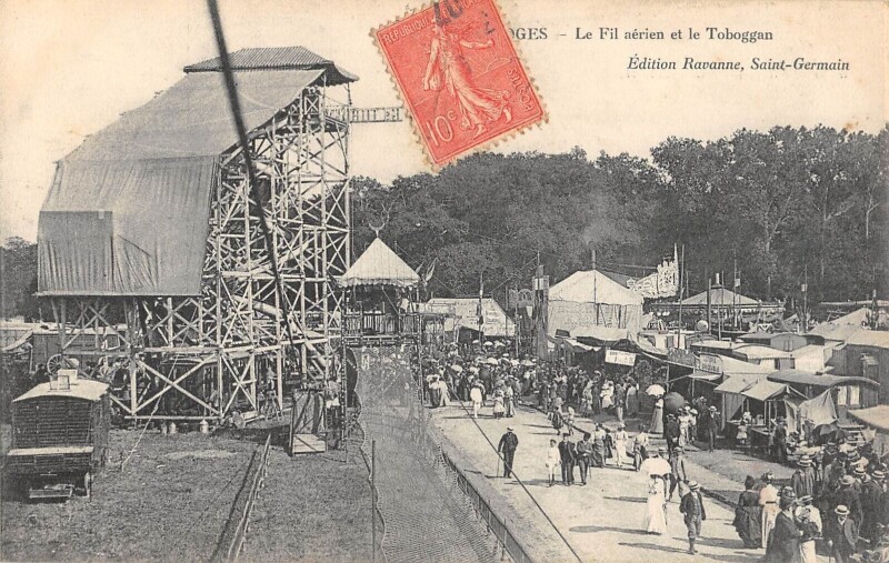 Carte postale ancienne Fete Des Loges Le Fil Aerien Et Le Toboggan