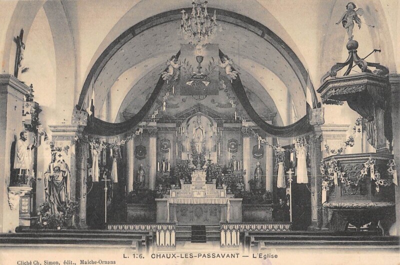 Carte postale ancienne Chaux Les Passavant L'Eglise (cliché rare à Passavant