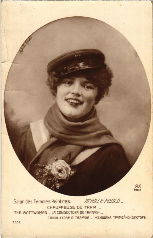 Carte postale ancienne Paris Achille-Fould Chauffeuse de tram the wattwoman