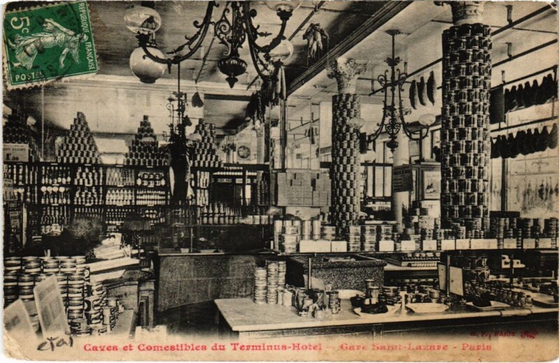 Carte postale ancienne Paris 8e Terminus Hotel Caves et Comestibles Gare Saint-lazare à Paris 8e