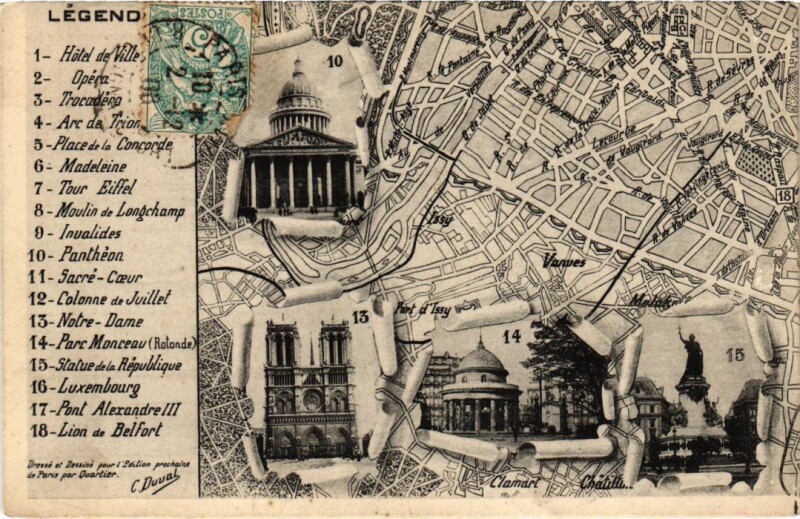 Carte postale ancienne Plan de Paris - sud-ouest à Paris 15e