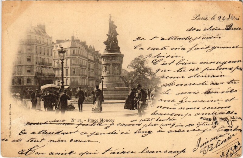 Carte postale ancienne Paris 9e Place Moncey à Paris 9e