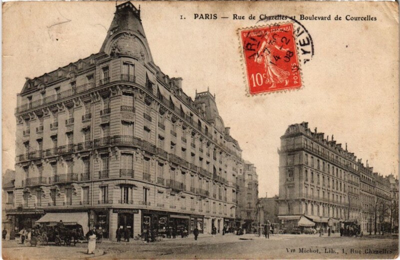 Carte postale ancienne Rue de Chazelles et Boulevard de Courcelles à Paris 17e