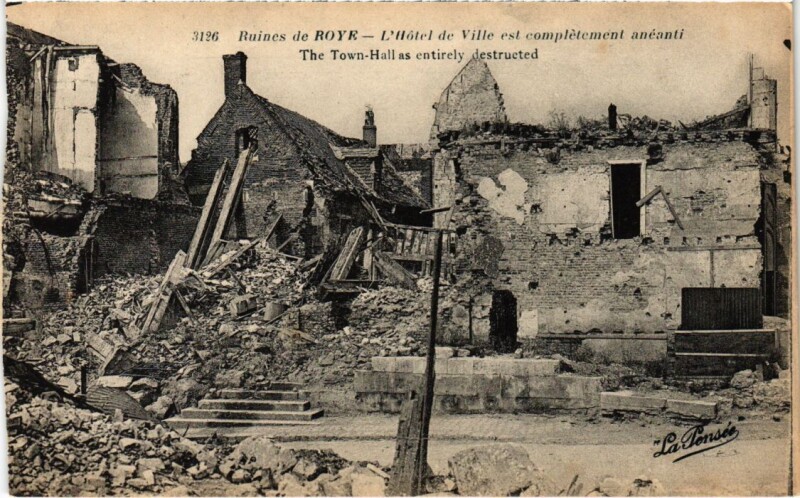 Carte postale ancienne Roye Ruines - L'Hotel de Ville
