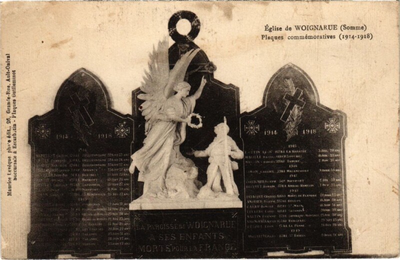 Carte postale ancienne Woignaure Eglise - Plaques Commemoratives