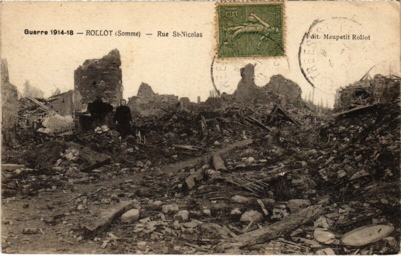 Carte postale ancienne Rollot Rue Saint-Nicolas - Ruines à Rollot