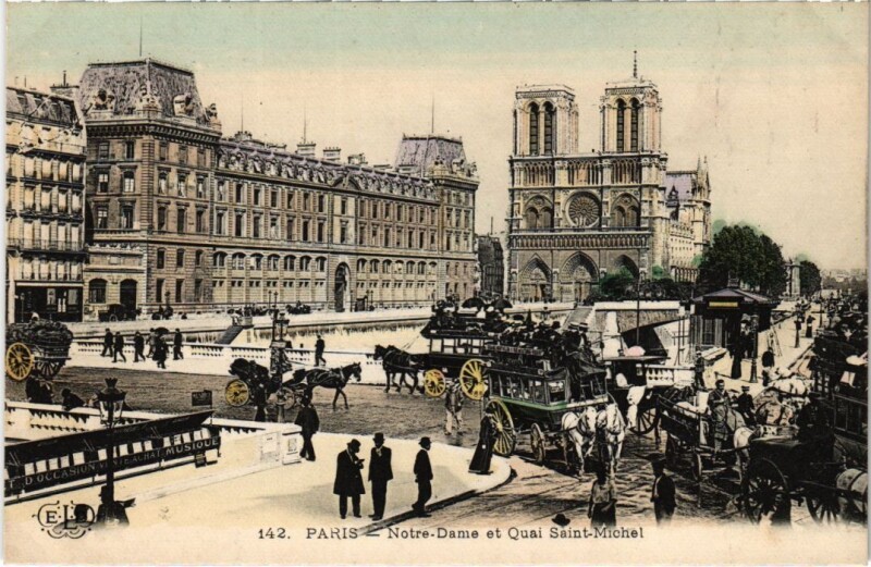 Carte postale ancienne Paris 4e Notre-Dame et Quai Saint-Michel à Paris 4e