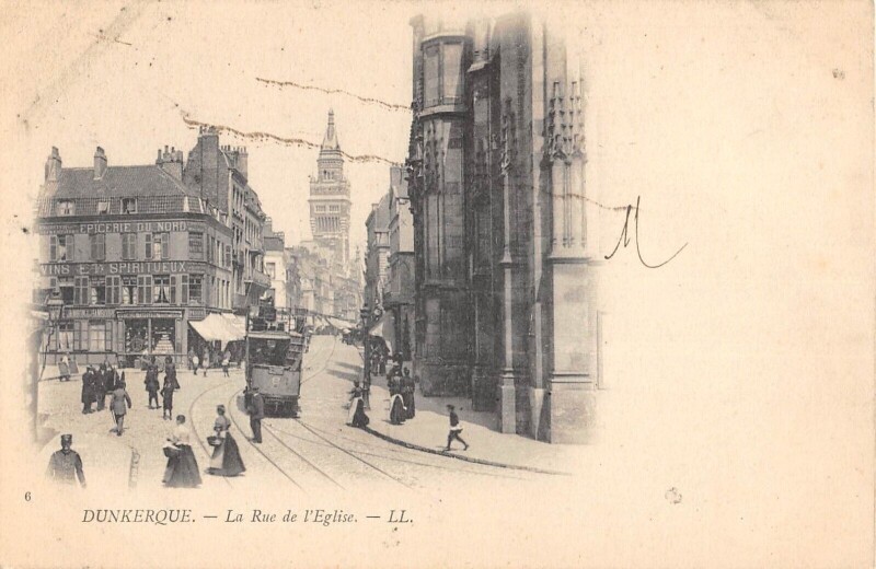Carte postale ancienne Dunkerque La Rue De L'Eglise à Dunkerque