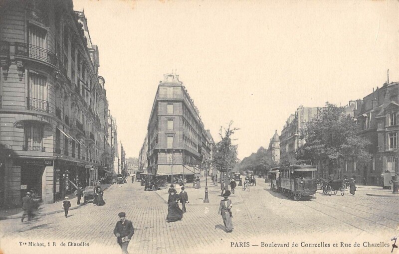 Carte postale ancienne Boulevard de Courcelles et Rue de Chazelles à Paris 17e